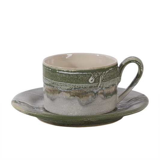 ספל וצלחת קרמיקה ירוק